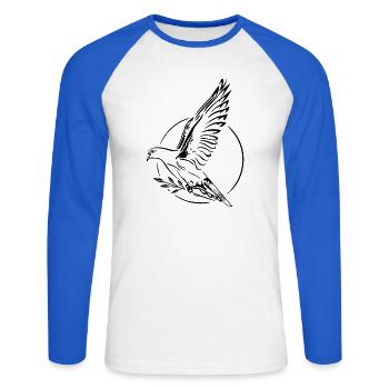 Dove Jour de la Terre de la Paix - T-shirt baseball manches longues Homme - blanc/bleu royal - Devant - Nik (191cm)