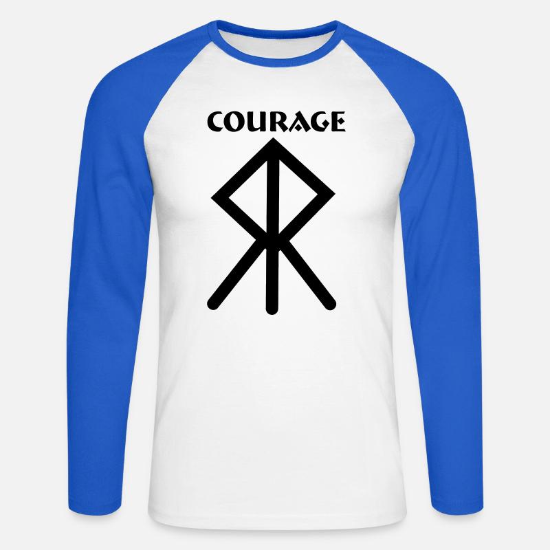 Courage Wikingerrune mit Text COURAGE - Unisex Baseballshirt langarm - Weiß/Royalblau