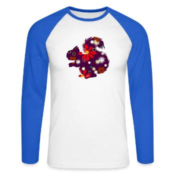 Herbstoutfit freizeit, eichhörnchchen design - Unisex Baseballshirt langarm - Weiß/Royalblau - Vorne - Nik (191cm)