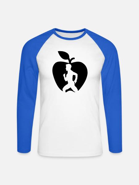 Gesunder Fruchtläufer im Apfel ausgeschnitten - Unisex Baseballshirt langarm - Weiß/Royalblau