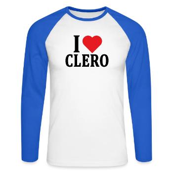 T-shirt I love Clergy t-shirt gift idea - Unisex Long Sleeve Baseball T-Shirt - white/royal blue - Front - Nik (191cm)