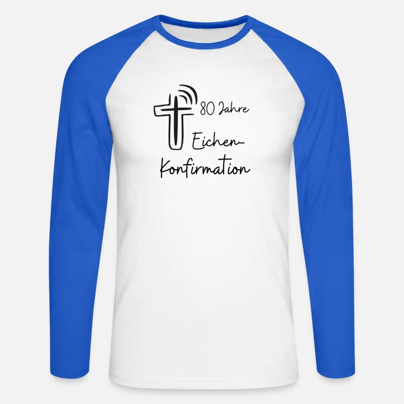 Eichen-Konfirmation 80 Jahre Jubelkonfirmation - Unisex Baseballshirt langarm - Weiß/Royalblau
