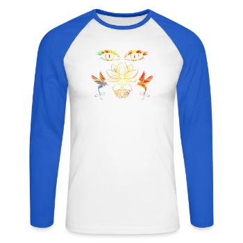 Zen-Gesicht - Unisex Baseballshirt langarm - Weiß/Royalblau - Vorne - Nik (191cm)