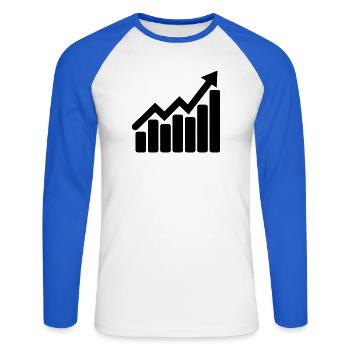 Chart-Aktien für das Büro - Unisex Baseballshirt langarm - Weiß/Royalblau - Vorne - Nik (191cm)