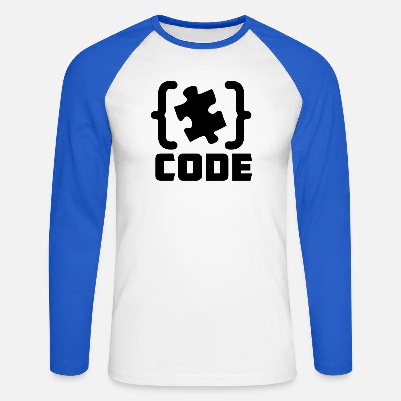 programmer Code puzzle piece solving - Unisex Long Sleeve Baseball T-Shirt - white/royal blue