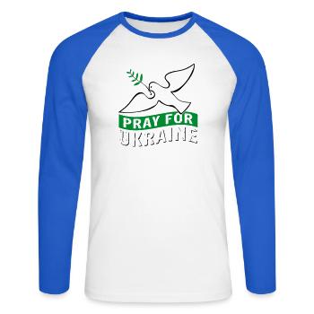 Priez pour l’Ukraine avec des | pigeons Vectorgraphique - T-shirt baseball manches longues Homme - blanc/bleu royal - Devant - Nik (191cm)