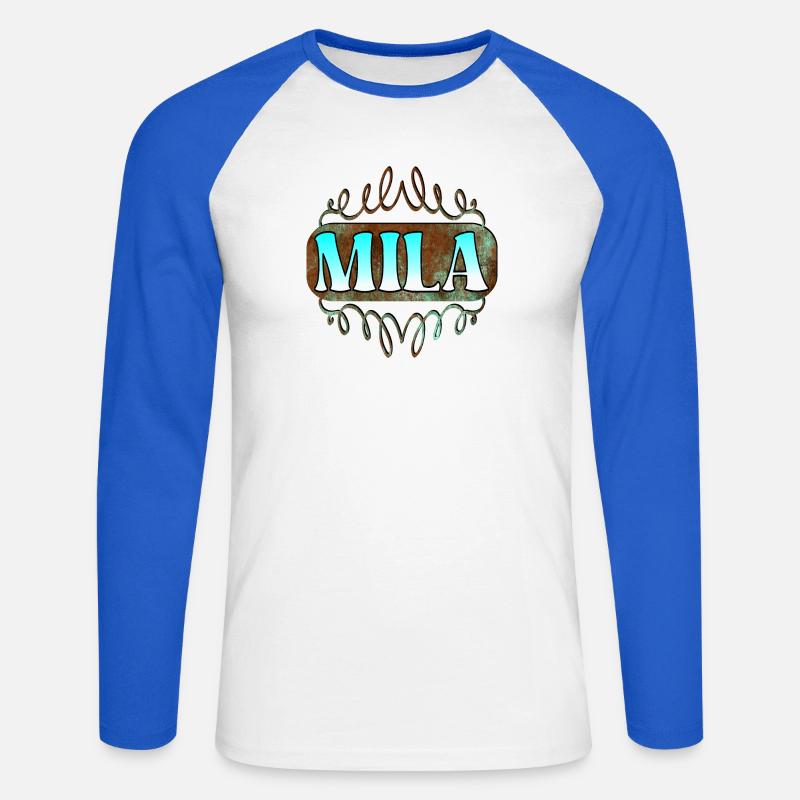 Regali onomastici per Mila - Figlia - Maglia da baseball a manica lunga da uomo - bianco/blu royal