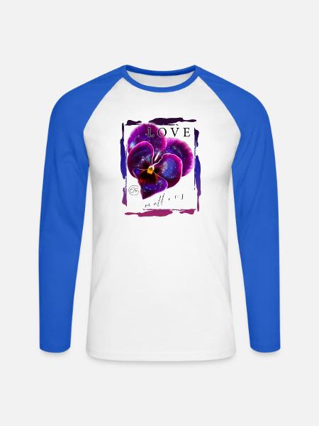 Veilchen mit Galaxie zum Valentinstag - Unisex Baseballshirt langarm - Weiß/Royalblau