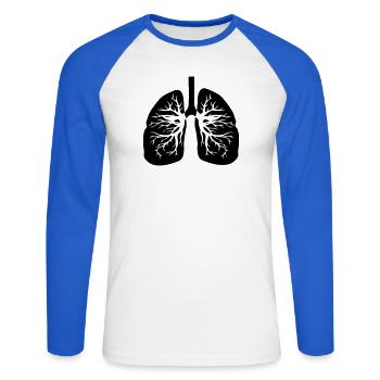 Poumons d’inhalothérapeute - T-shirt baseball manches longues Homme - blanc/bleu royal - Devant - Nik (191cm)