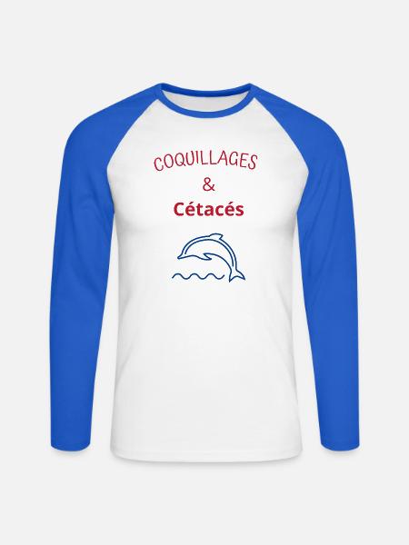 Coquillages et cétacés - T-shirt baseball manches longues Homme - blanc/bleu royal