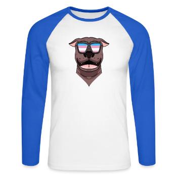 American Dog - T-shirt baseball manches longues Homme - blanc/bleu royal - Devant - Nik (191cm)