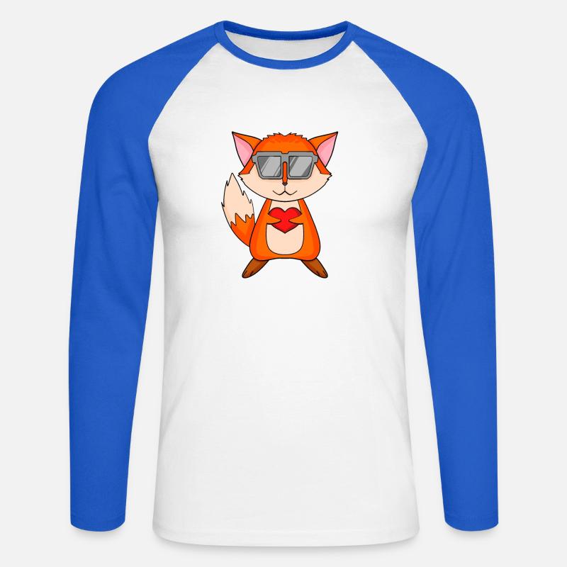 Fuchs mit Sonnenbrille und Herz - Unisex Baseballshirt langarm - Weiß/Royalblau