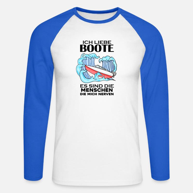 Motorboot Kapitän Bootsführerschein - Unisex Baseballshirt langarm - Weiß/Royalblau