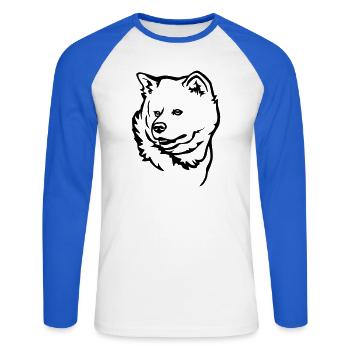 Akita Kopf - Unisex Baseballshirt langarm - Weiß/Royalblau - Vorne - Nik (191cm)