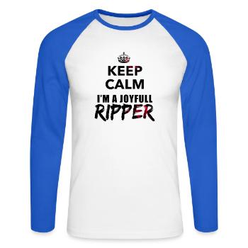 Ripper2 - Unisex Baseballshirt langarm - Weiß/Royalblau - Vorne - Nik (191cm)