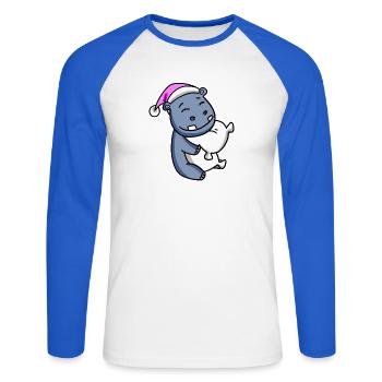 Hippo with pillow and sleeping cap - Unisex Long Sleeve Baseball T-Shirt - white/royal blue - Front - Nik (191cm)