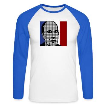 Mitterrand 1981 - T-shirt baseball manches longues Homme - blanc/bleu royal - Devant - Nik (191cm)
