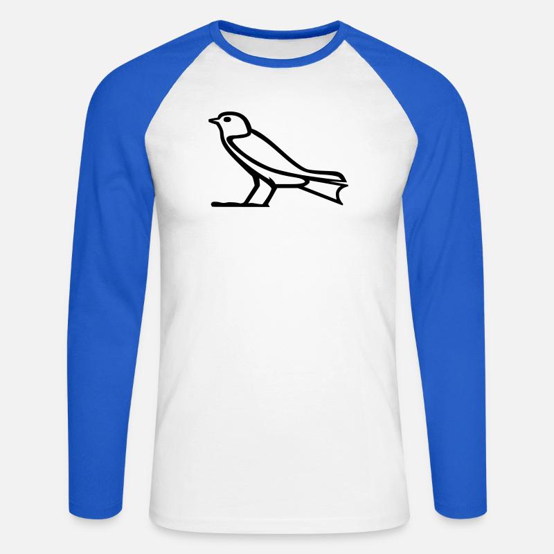 Vogel-Hieroglyphe - Unisex Baseballshirt langarm - Weiß/Royalblau