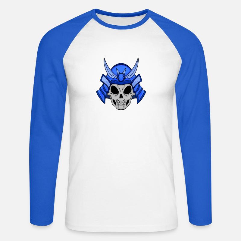 Samurai Schädel - Unisex Baseballshirt langarm - Weiß/Royalblau