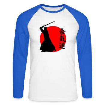 Aïkido - T-shirt baseball manches longues Homme - blanc/bleu royal - Devant - Nik (191cm)