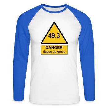 49.3 danger - T-shirt baseball manches longues Homme - blanc/bleu royal - Devant - Nik (191cm)