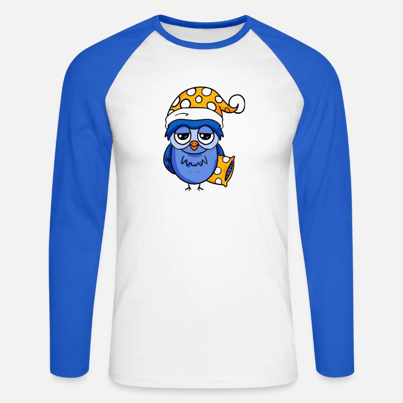 Schläfrige Eule - Unisex Baseballshirt langarm - Weiß/Royalblau