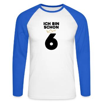 6 Geburtstag - 6 Jahre mit Krone - Unisex Baseballshirt langarm - Weiß/Royalblau - Vorne - Nik (191cm)
