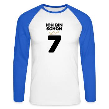 7 Geburtstag - 7 Jahre mit Krone - Unisex Baseballshirt langarm - Weiß/Royalblau - Vorne - Nik (191cm)