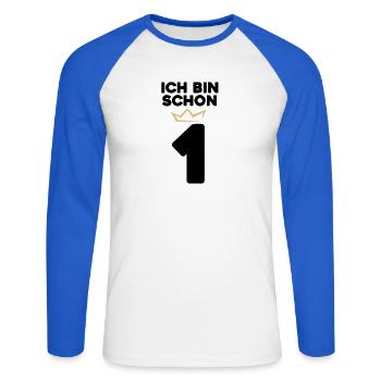 1 Geburtstag - 1 Jahre mit Krone - Unisex Baseballshirt langarm - Weiß/Royalblau - Vorne - Nik (191cm)
