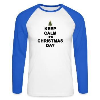 keep calm christmas - T-shirt baseball manches longues Homme - blanc/bleu royal - Devant - Nik (191cm)