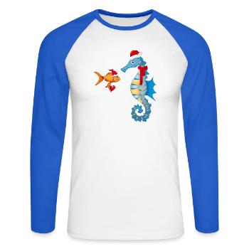 Poissons et hippocampes dans l’ de Noël - T-shirt baseball manches longues Homme - blanc/bleu royal - Devant - Nik (191cm)