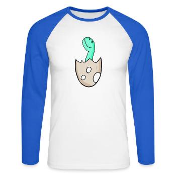 Dinosaur Egg Dino Motif - Unisex Long Sleeve Baseball T-Shirt - white/royal blue - Front - Nik (191cm)