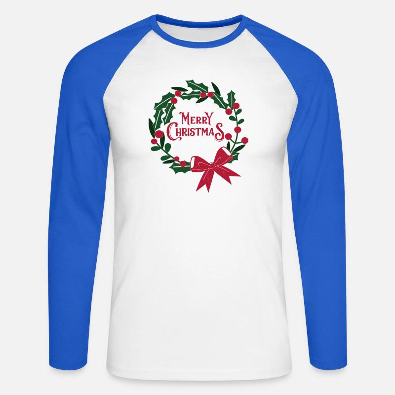Weihnachtskranz mit roter Schleife - Unisex Baseballshirt langarm - Weiß/Royalblau