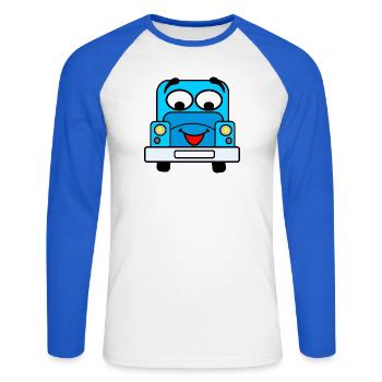 Voiture gaie avec visage bleu - T-shirt baseball manches longues Homme - blanc/bleu royal - Devant - Nik (191cm)