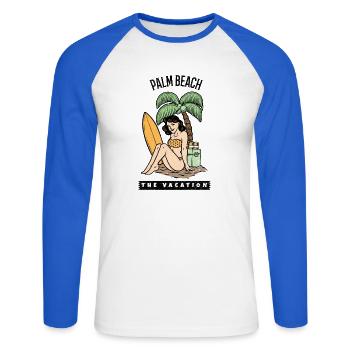 Palm Beach pin up - Unisex Baseballshirt langarm - Weiß/Royalblau - Vorne - Nik (191cm)