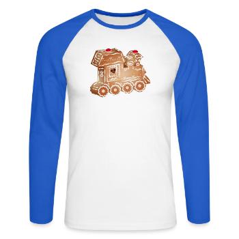 verzierte Lebkuchen Lokomotive für Weihnachten - Unisex Baseballshirt langarm - Weiß/Royalblau - Vorne - Nik (191cm)