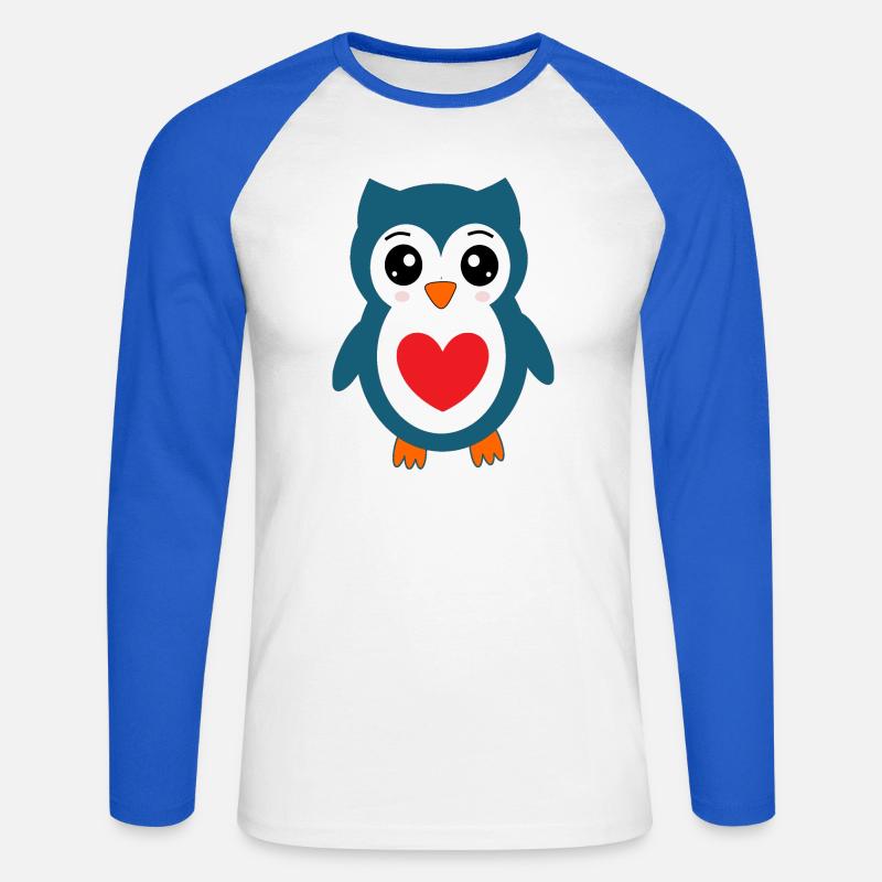 Eule blaue Eule  - Unisex Baseballshirt langarm - Weiß/Royalblau