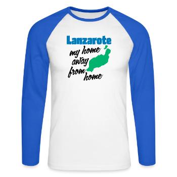 Lanzarote, mein zweites Zuhause - Unisex Baseballshirt langarm - Weiß/Royalblau - Vorne - Nik (191cm)