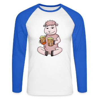 Moutons avec des verres à bière Bière Boire de l’alcool - T-shirt baseball manches longues Homme - blanc/bleu royal - Devant - Nik (191cm)