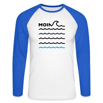MOIN - Unisex Baseballshirt langarm - Weiß/Royalblau - Vorne - Nik (191cm)