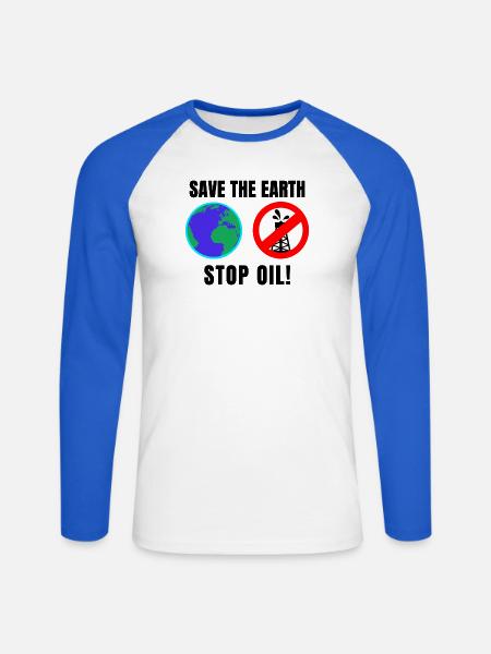 Save Earth Stop Oil - Unisex Baseballshirt langarm - Weiß/Royalblau