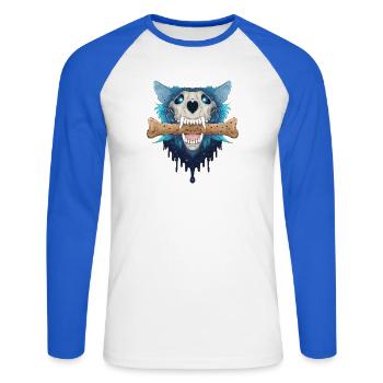 Hellhound Skull - Demonic Blue Wolf & Cookie Bone - Unisex Long Sleeve Baseball T-Shirt - white/royal blue - Front - Nik (191cm)