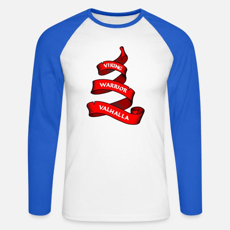 Wikinger Wimpel oder Banner rot - Unisex Baseballshirt langarm - Weiß/Royalblau