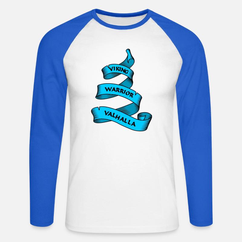 Wikinger Wimpel oder Banner blau - Unisex Baseballshirt langarm - Weiß/Royalblau