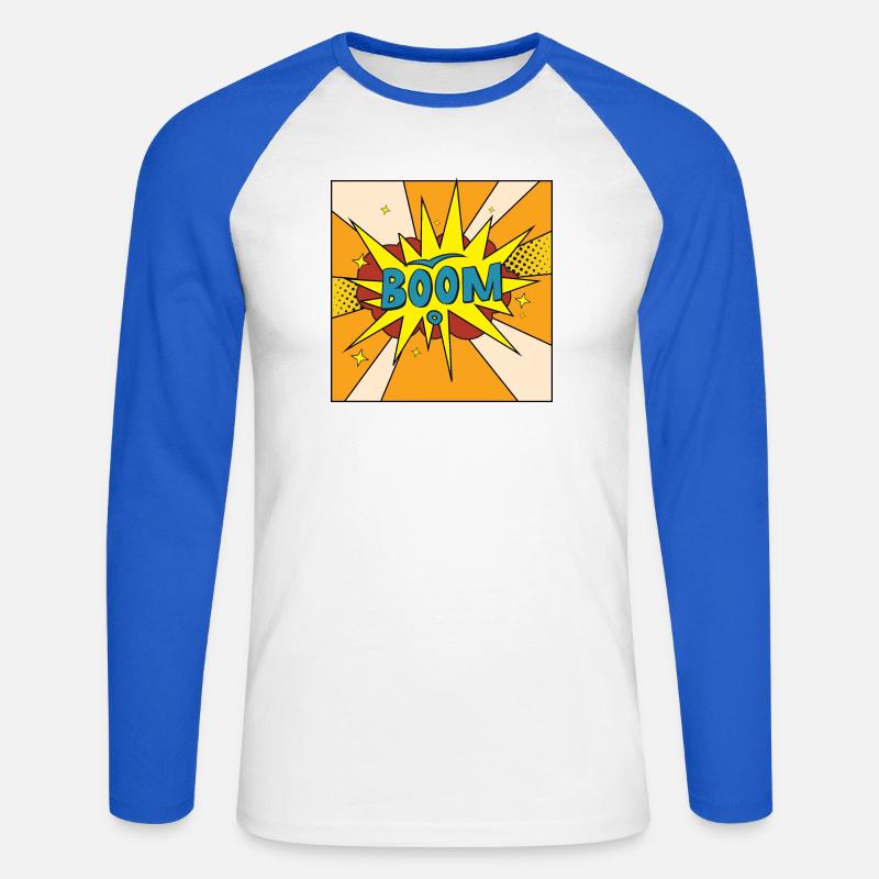 Boom Comic Explosion Stil - Unisex Baseballshirt langarm - Weiß/Royalblau