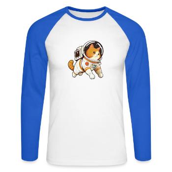 Chat mignon de l'espace - Humour animaux drôle - T-shirt baseball manches longues Homme - blanc/bleu royal - Devant - Nik (191cm)