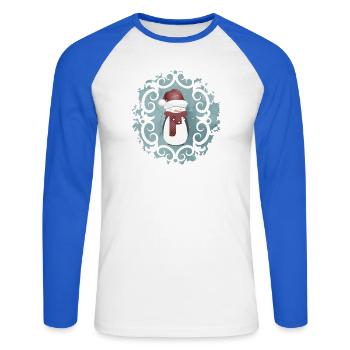 Snowman in Santa Claus look in winter - Unisex Long Sleeve Baseball T-Shirt - white/royal blue - Front - Nik (191cm)