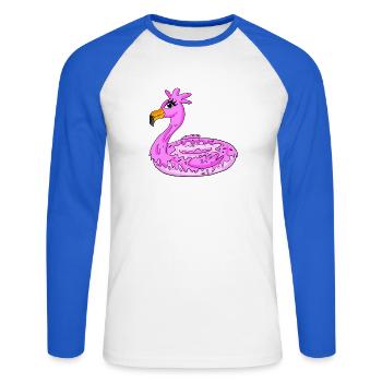 Beignet flamant rose - T-shirt baseball manches longues Homme - blanc/bleu royal - Devant - Nik (191cm)