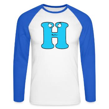 H - T-shirt baseball manches longues Homme - blanc/bleu royal - Devant - Nik (191cm)