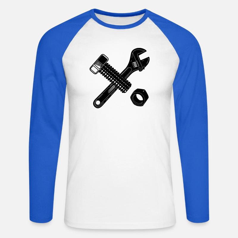 Schraubenmutter und Schraubenschlüssel - Unisex Baseballshirt langarm - Weiß/Royalblau